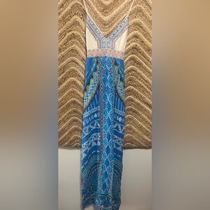 Flying Tomato Women's Blue Patterned Maxi Dress with an Embroidered Top,Size S?